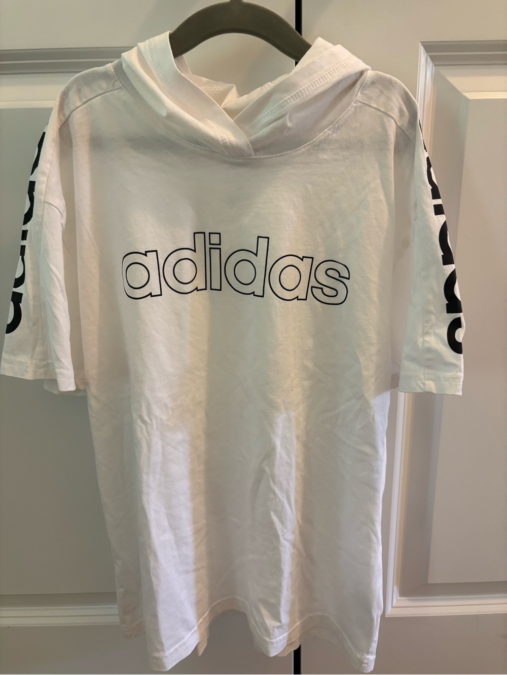 adidas White Tee with Black Logo and Sleeve Graphics